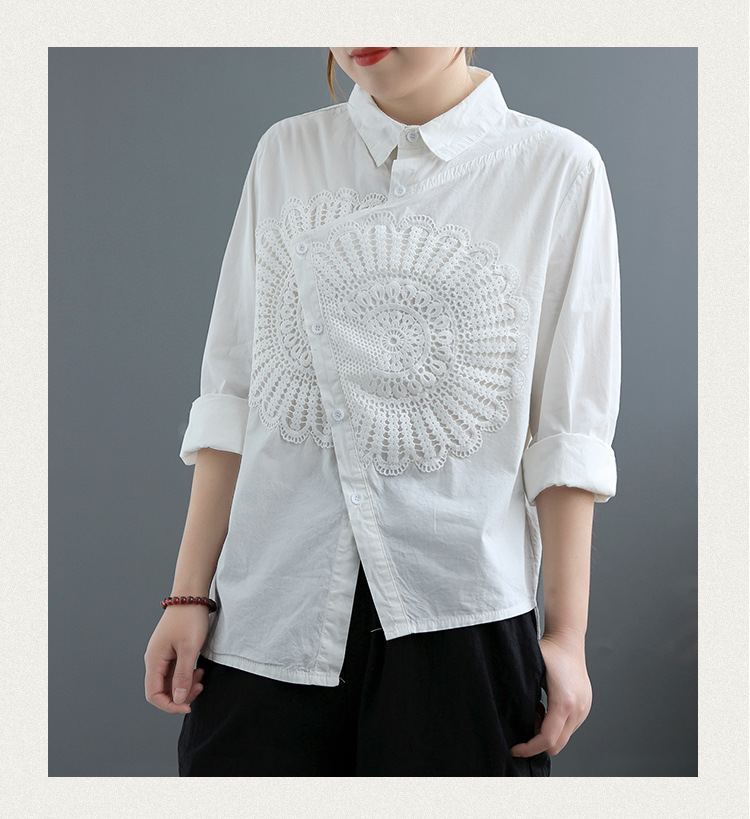 女性大人気 特別デザイン 刺繡 レトロ風 ボタン付き 無地 シャツ・ブラウス 人気韓国海外服格安サイトBelleladys